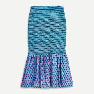 J. Crew Smocked Midi Skirt Layered Block Floral Print